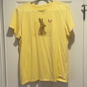 Life Is Good Yellow Short Sleeve Tee with Bunny and Butterfly